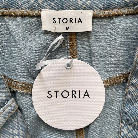 NWT Storia Denim Plaid Patterned Frayed Hem Skirt Size Medium - Picture 2 of 5